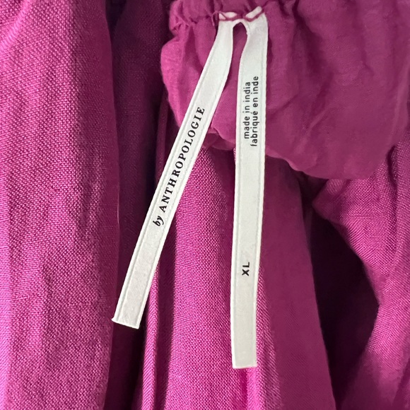 By Anthropologie Smocked Waist Open Back Linen Mini Dress Raspberry XL - Picture 3 of 3